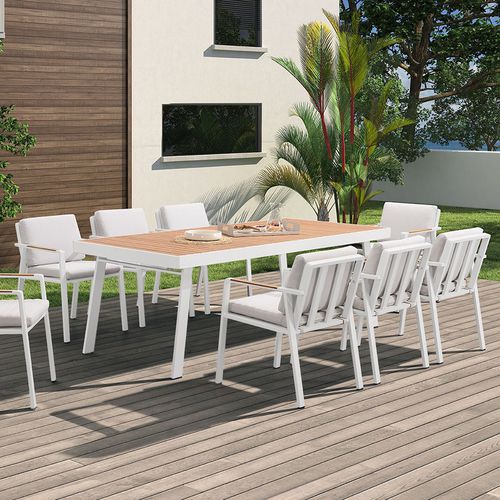 Moderner Esstisch - NOFI - Higold - Teakholz / Gestell aus Aluminium / rechteckig