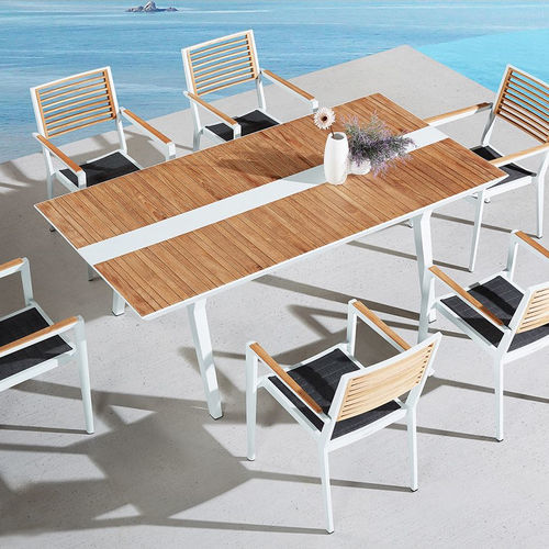 Moderner Esstisch - CHAMPION - Higold - Teakholz / Keramik / Gestell aus Holz