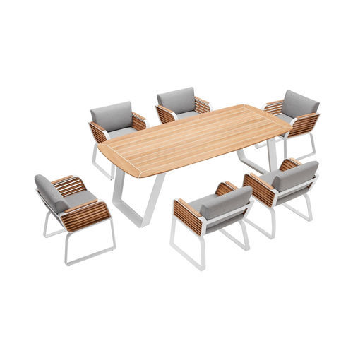 Moderne Tisch- und Stuhlkombination - WING - Higold - für Außenbereich / Stoff / Teakholz