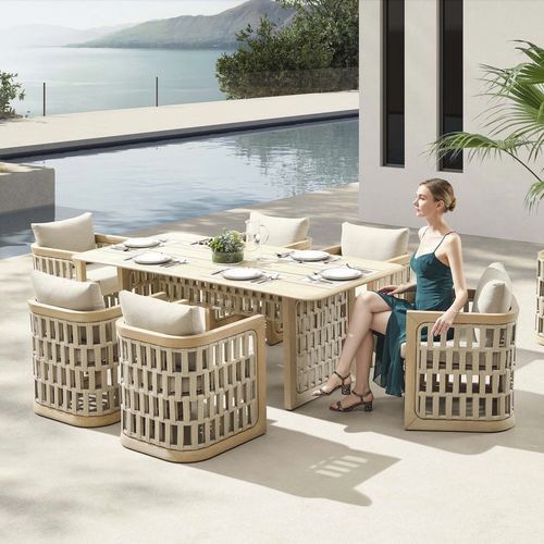 Moderne Tisch- und Stuhlkombination - RIVA - Higold - für Außenbereich / Sunbrella® / Teakholz