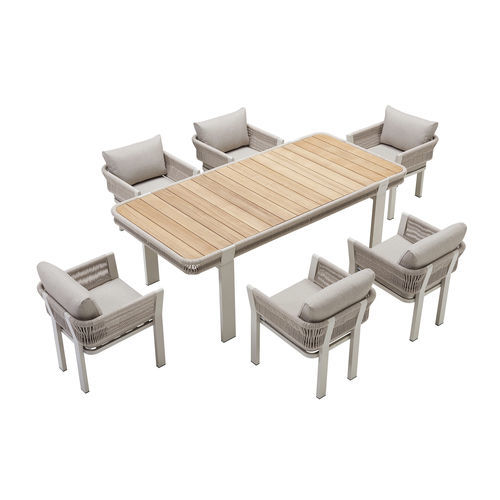 Moderne Tisch- und Stuhlkombination - BORROMEO - Higold - Teakholz / Aluminium / rechteckig