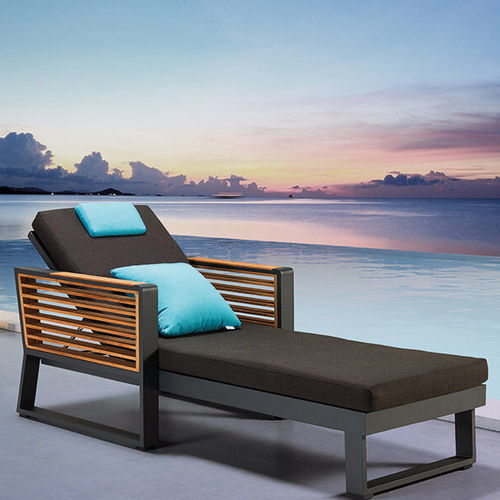 Moderne Sonnenliege - NEW YORK - Higold - Sunbrella® / Teakholz / Aluminium