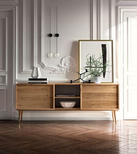 Sideboard mit hohen Beinen - MILAN 2019 - Callesella - modern / Holz / mit Regal