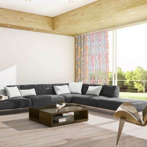 Blumenmotive-Gardine - MERINA 9910 - ado goldkante - Viskose / Polyester / waschbar
