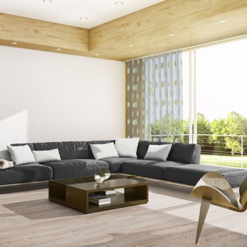 Gardine / geometrisches Muster - BADESI 3462 - ado goldkante - Polyester / waschbar / transparent