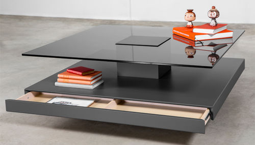 Moderner Couchtisch - NEWFLASH - MASIS - Glas / quadratisch / mit Stauraum