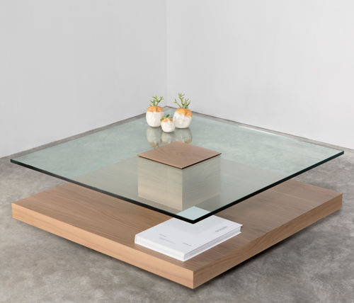 Moderner Couchtisch - TOTEM - MASIS - Glas / Gestell aus Holz / rechteckig
