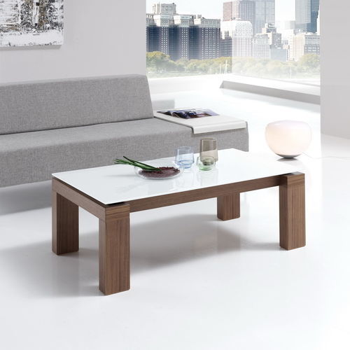 Moderner Couchtisch - ARMONIA - Indesan - Glas / Holzfurnier / Keramik