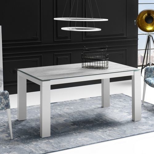 Moderner Esstisch - ARMONIA - Indesan - Holzfurnier / lackiertes MDF / Glas