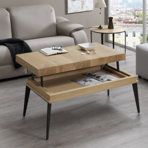 Moderner Couchtisch - DEMOS - Indesan - Holzfurnier / Gestell aus Metall / rechteckig