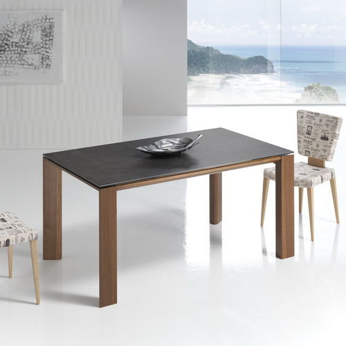 Moderner Esstisch - ECO - Indesan - Holzfurnier / Glas / Keramik