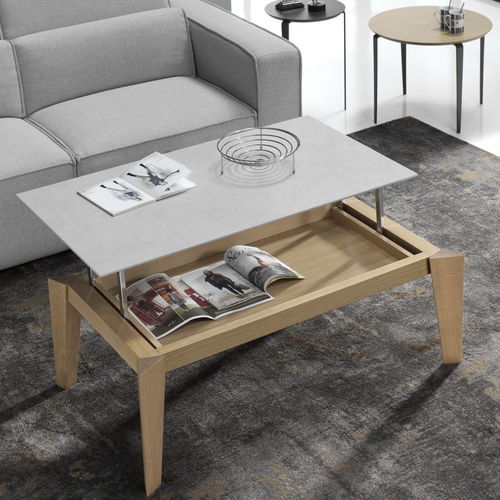 Moderner Couchtisch - GEO - Indesan - Glas / Holzfurnier / Keramik