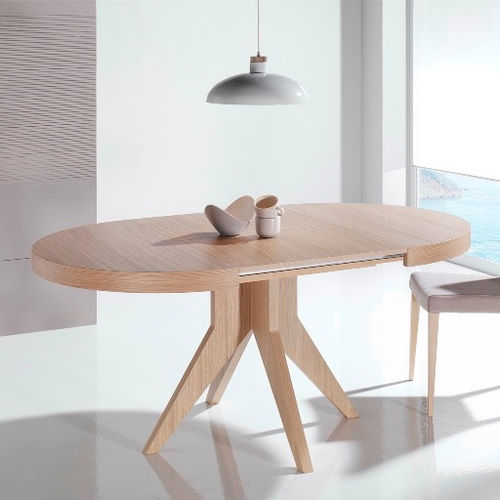 Moderner Esstisch - GRETA - Indesan - Holzfurnier / Gestell aus Holz / rund