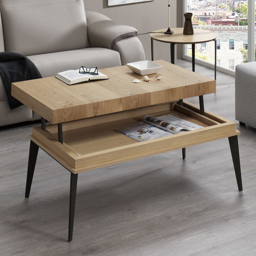 Moderner Couchtisch - KEPLER - Indesan - Holzfurnier / Gestell aus Metall / rechteckig