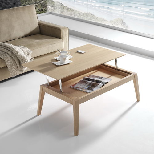 Moderner Couchtisch - NORDIC - Indesan - Glas / Holzfurnier / lackiertes MDF
