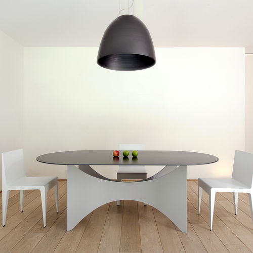Moderner Esstisch - CACAHUETE - R&J Luxe Furniture - Aluminium / Gestell aus Aluminium / oval