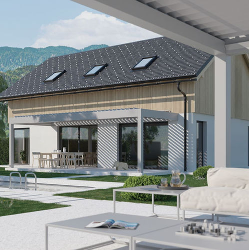 Selbsttragende Pergola - Ultra  - Pirnar - angebaut / Metall / mit orientierbaren Lamellen