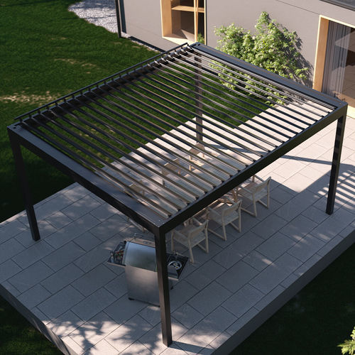 Selbsttragende Pergola - Comfort  - Pirnar - angebaut / Aluminium / mit orientierbaren Lamellen