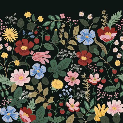 Moderne Tapete - Strawberry Fields  - York wallcoverings - Naturfaser / Blumenmotiv / Tapetenoptik