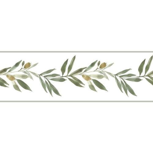 Moderne Tapetenbordüre - Olive Branch  - York wallcoverings - Blumenmotiv / weiß / grün