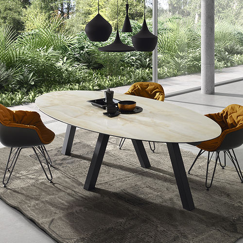 Moderner Tisch - DUERO - DRESSY - Keramik / Gestell aus Holz / rechteckig