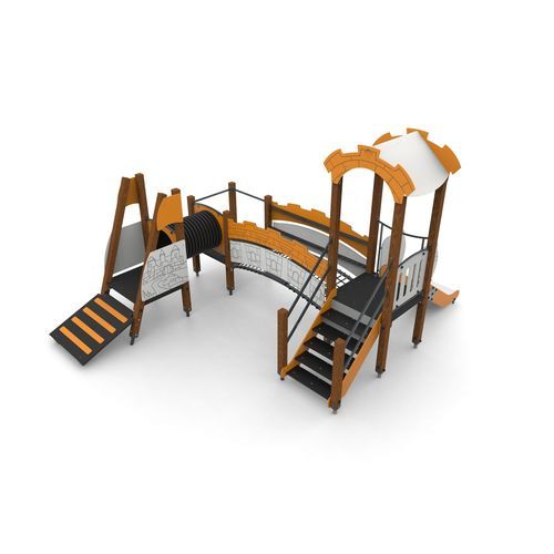 Holz-Spielplatzgerät - CASTLE 3  - Free Kids s.c. - modular / mit Überdachung / mit Rutschbahn