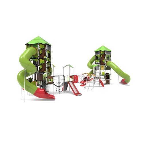 Spielturm für Spielplätze - T-REX  - Free Kids s.c. - mit Rutschbahn / mit Kletternetz / Holz