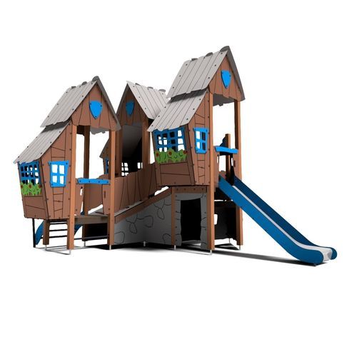 Spielhaus für Spielplätze - SLAVIA VILLAGE  - Free Kids s.c. - bodenstehend / Holz / mit Rutschbahn