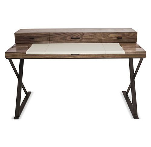 Moderner Schreibtisch - HEMINGWAY - Paulo Antunes - Holz / Leder / mit Stauraum