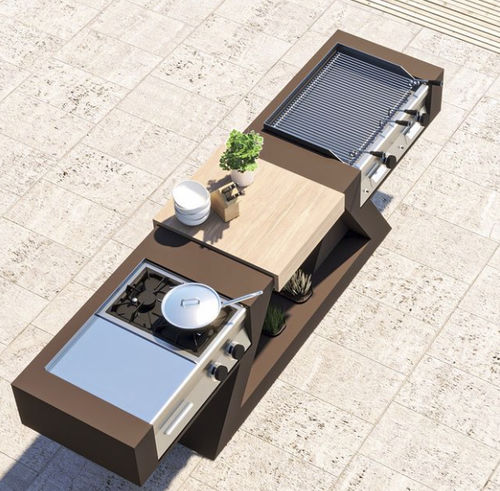 Mineralwerkstoff-Kücheninsel - outdoor kitchen - ZEDEXPERIENCE - für Außenbereich / braun
