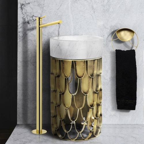 Bodenstehendes Waschbecken - KOI - Maison Valentina - Marmor / Messing / rund