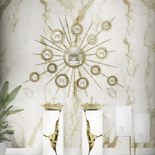 Wandmontierter Spiegel - APOLLO  - Maison Valentina - für Gewerbegebrauch / originelles Design / blattvergoldetes Holz