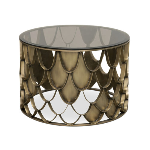 Beistelltisch / originelles Design - KOI CENTER - Maison Valentina - Glas / gebürstetes Messing / Gestell aus Messing