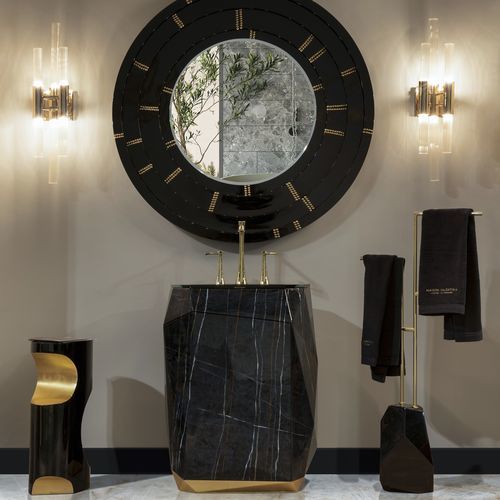 Bodenstehendes Waschbecken - DIAMOND FAUX MARBLE  - Maison Valentina - Glasfaser / rechteckig / 3-Loch