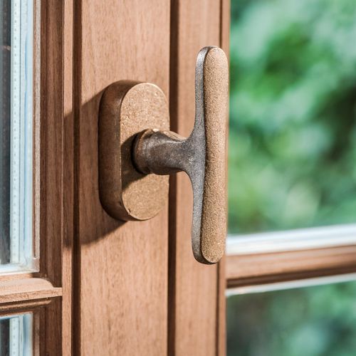 Drehkipp-Fenster-Griff - PHT”T” /32 - Dauby - aus gealtertem Eisen / Rohmetall / aus weißer Bronze