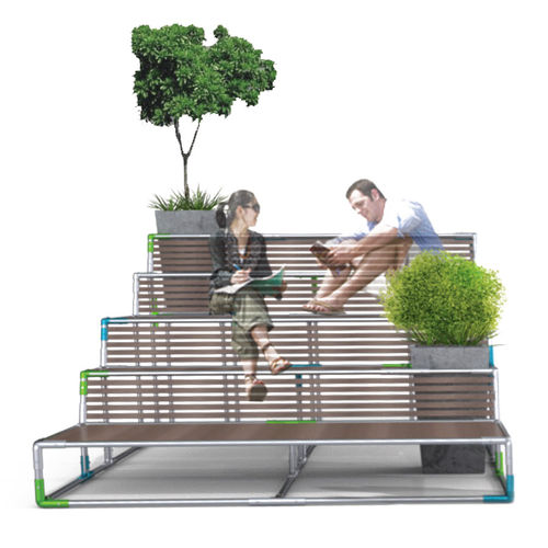 Moderne Bank für den öffentlichen Raum - KAGP106 - Kreal - Holz / Aluminium / mit Rückenlehne