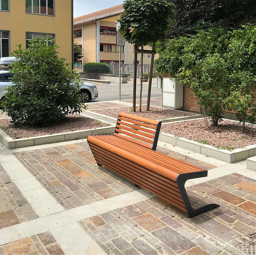 Moderne Bank für den öffentlichen Raum - WOODY 50/50 - THE ITALIAN LAB SRL - Tropenholz / Stahl / Edelstahl