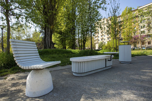 Bank für den öffentlichen Raum / originelles Design - COLLEZIONE SALOTTO MILANESE - STANDARD - THE ITALIAN LAB SRL - Holz / Stahlblech / Zement
