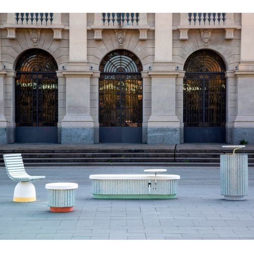 Bank für den öffentlichen Raum / originelles Design - COLLEZIONE SALOTTO MILANESE - LUXURY  - THE ITALIAN LAB SRL - Zement / Stahlblech / Recyclingkunststoff
