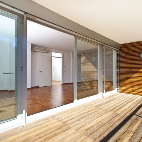 Glasschiebetür - OMEGA - Sypri - Holz / Aluminium / mit Dreifachverglasung