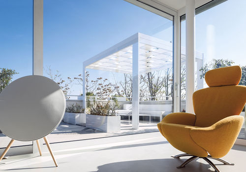 Selbsttragende Pergola - PARTERRE : TRESS - Frigerio Living - Aluminium / mit Stoffüberdachung / modulierbar