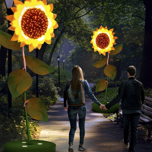 Dekor-Kunstinstallation - 3D Sunflower - Terra Group - beleuchtende / für Straße / bodenstehend