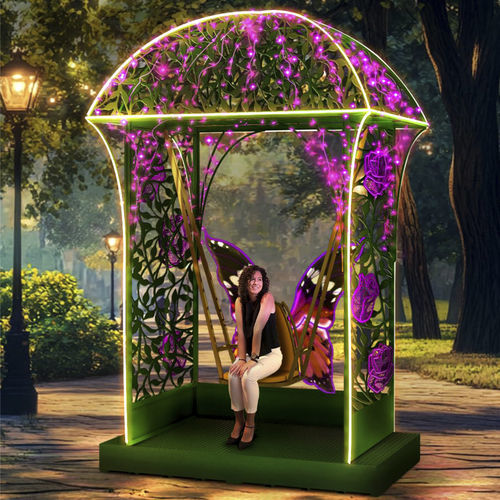 Selbsttragende Pergola - 3D ARBOR - Terra Group - aus lackiertem Metall / Rundbogen / mit integrierter LED-Beleuchtung