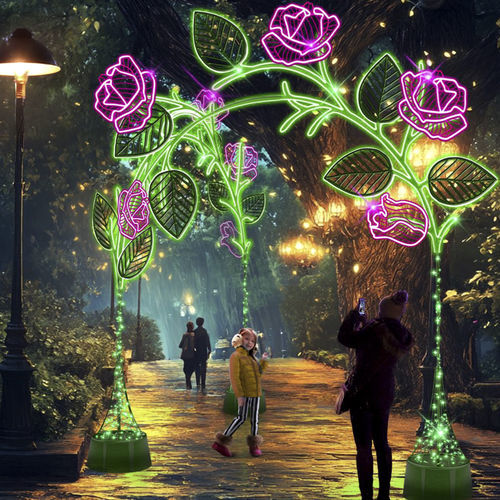 Kunstinstallation für Außenbereich - 3D ROSES - Terra Group - LED-beleuchtet / Bogen / bodenstehend