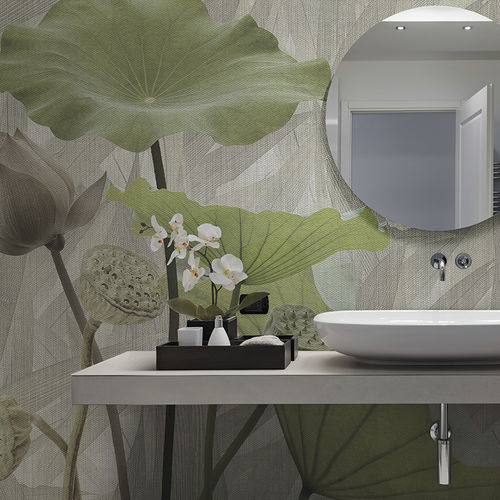 Moderne Tapete - WHITE LOTUS - N.O.W. Edizioni - Blumenmotiv / bedruckt