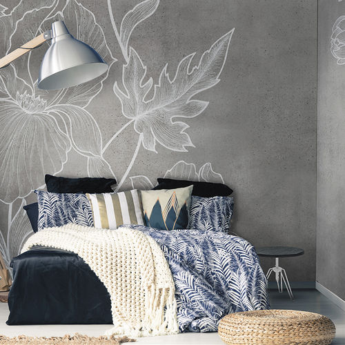 Moderne Tapete - FLOWER CEMENT - N.O.W. Edizioni - Blumenmotiv / Betonoptik / bedruckt