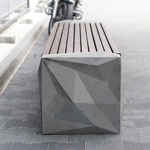 Moderne Bank für den öffentlichen Raum - TRIGONO 02.434 - ZANO Street Furniture - Holz / Edelstahl / Beton