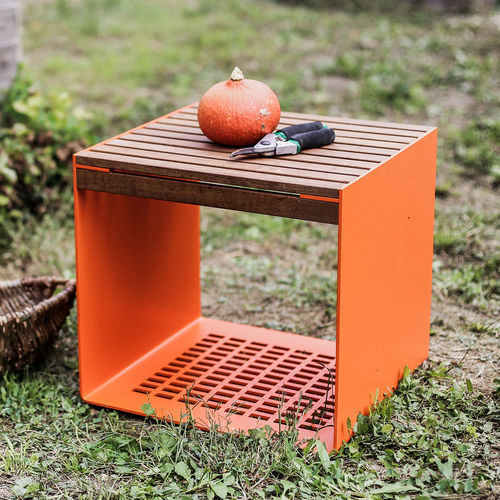 Moderner Hocker - RADIUM LRE115 - egoé - Holz / Gestell aus Aluminium / mit Kufengestell