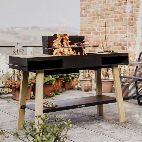 Holzkohle-Gartengrill - GRL104 - egoé - freistehend / Edelstahl / Holz