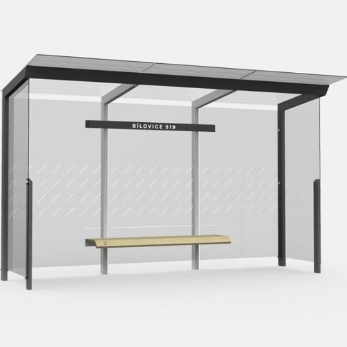 Glasbuswartehalle - X1-300-SS - egoé - galvanisiertem Stahl / mit Bank